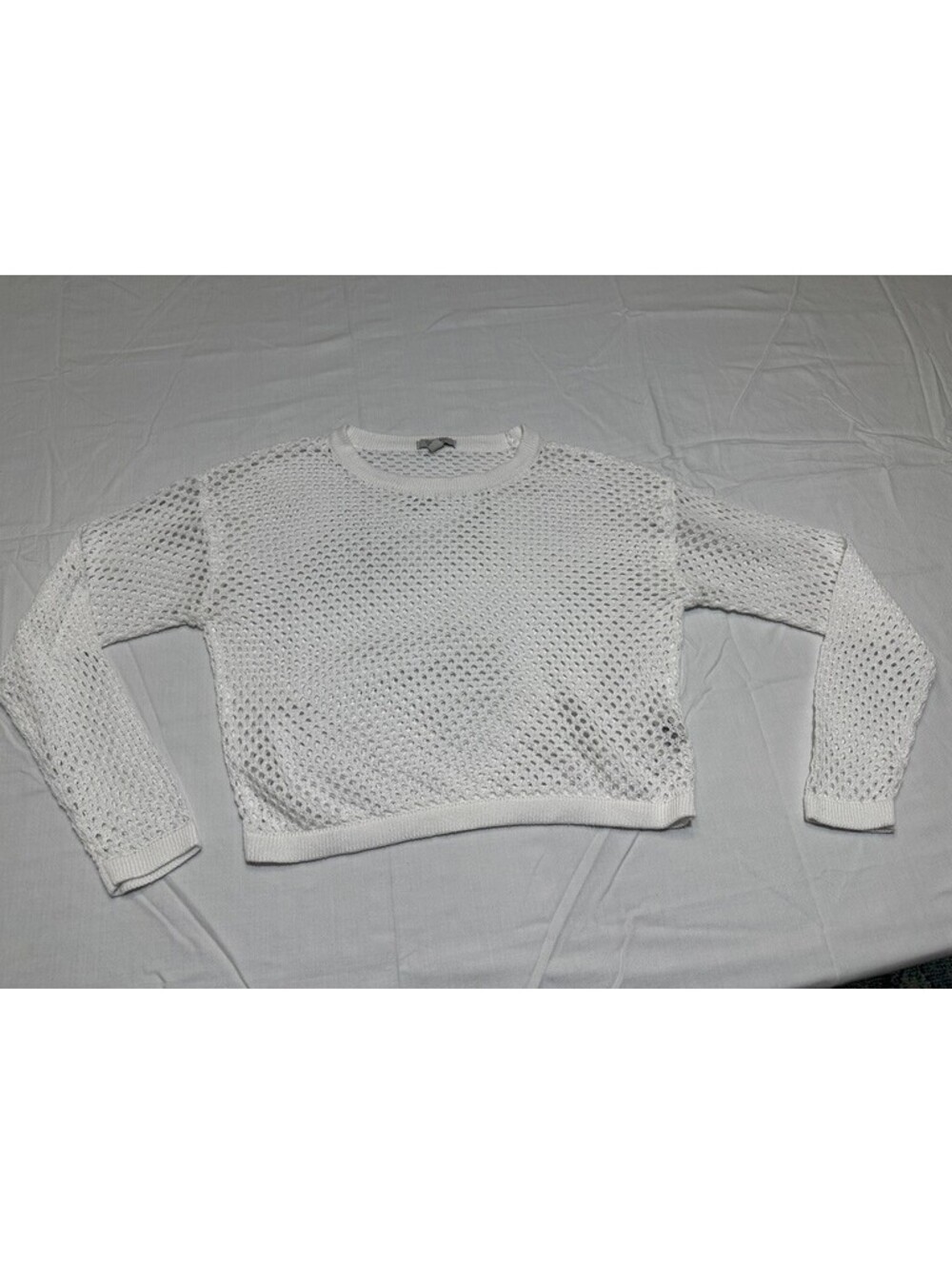 Ladies Orange Kiss Essentials White Crochet Sweater Knit Size L Bo ho Spring